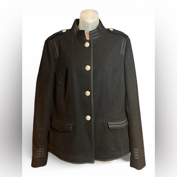 Vintage Banana Republic Military Style Blazer Jacket Women’s 14 Wool Black NWT
